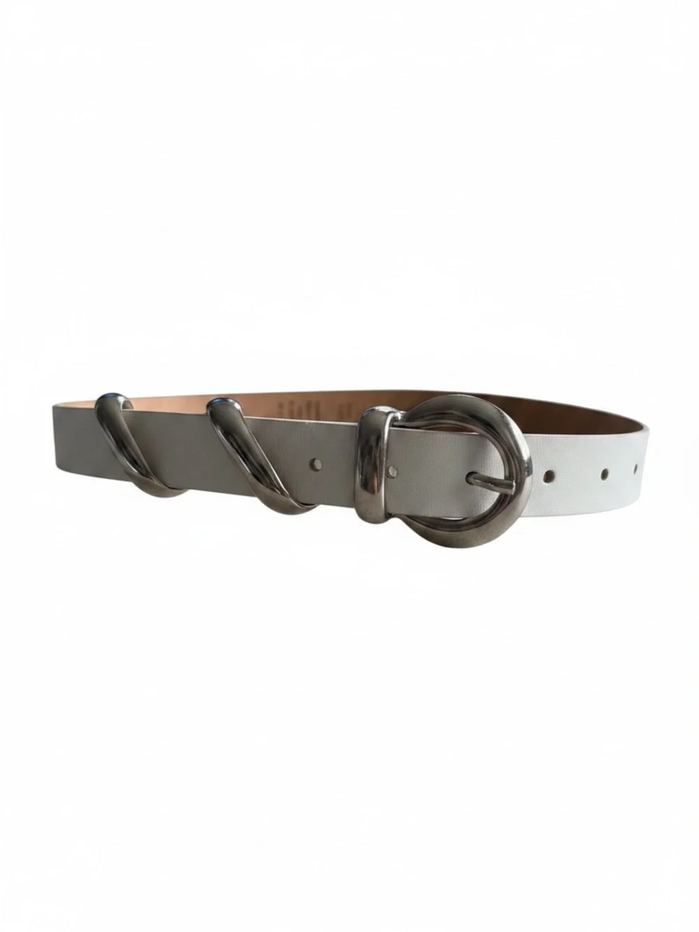 Vintage Garuglieri Made in Italy White Leather Belt with Silver Buckle Size M